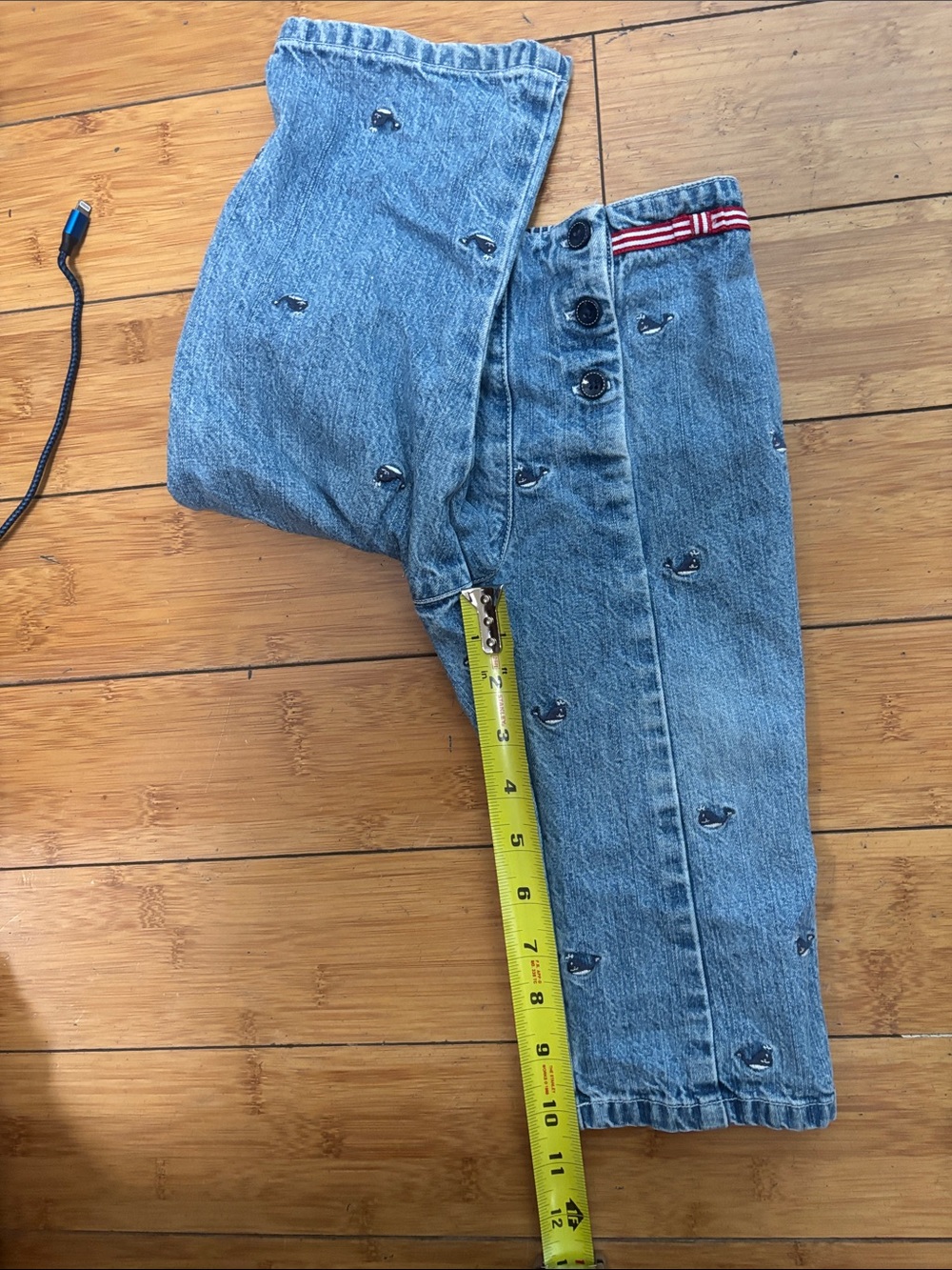 Toddler Whale-Embroidered Denim Jeans with Stripe Waist - Picture 7 of 14